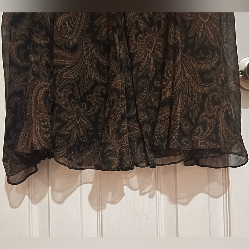 Lauren Ralph Lauren 14W 100%Silk Brown Paisley Midi Skirt EUC - Picture 3 of 7